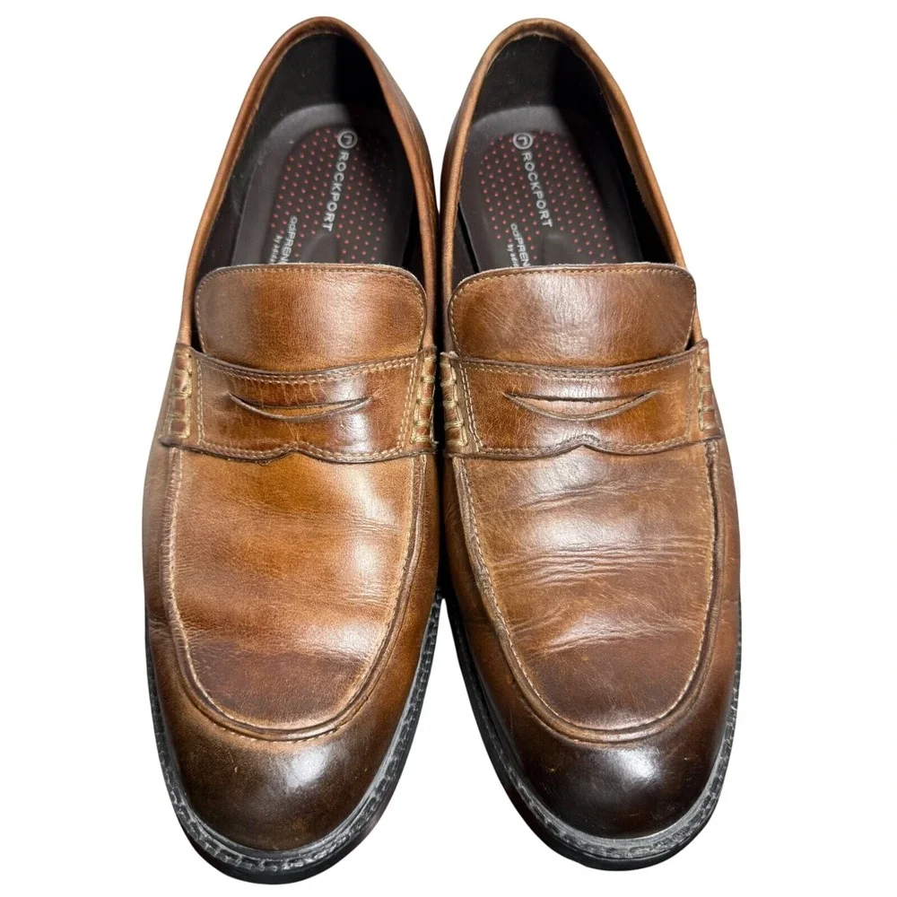 Rockport Mens 10.5M Brown Leather Penny Loafers adiPRENE Slip On Comfort K58464